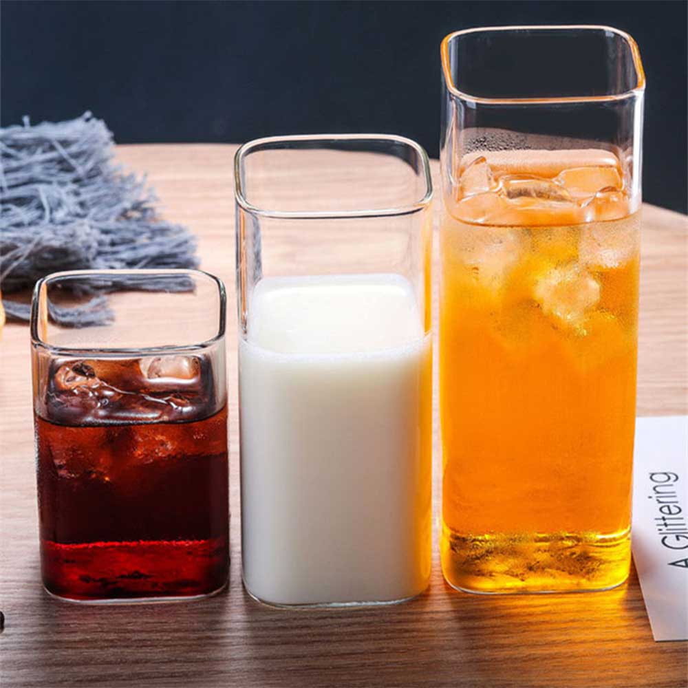 Square Simple Glass Cup Transparent Cold Drink Large-capacity Milk Juice Tea Drink Water Mousse Cups Wine Glass Beer Coffee Mug