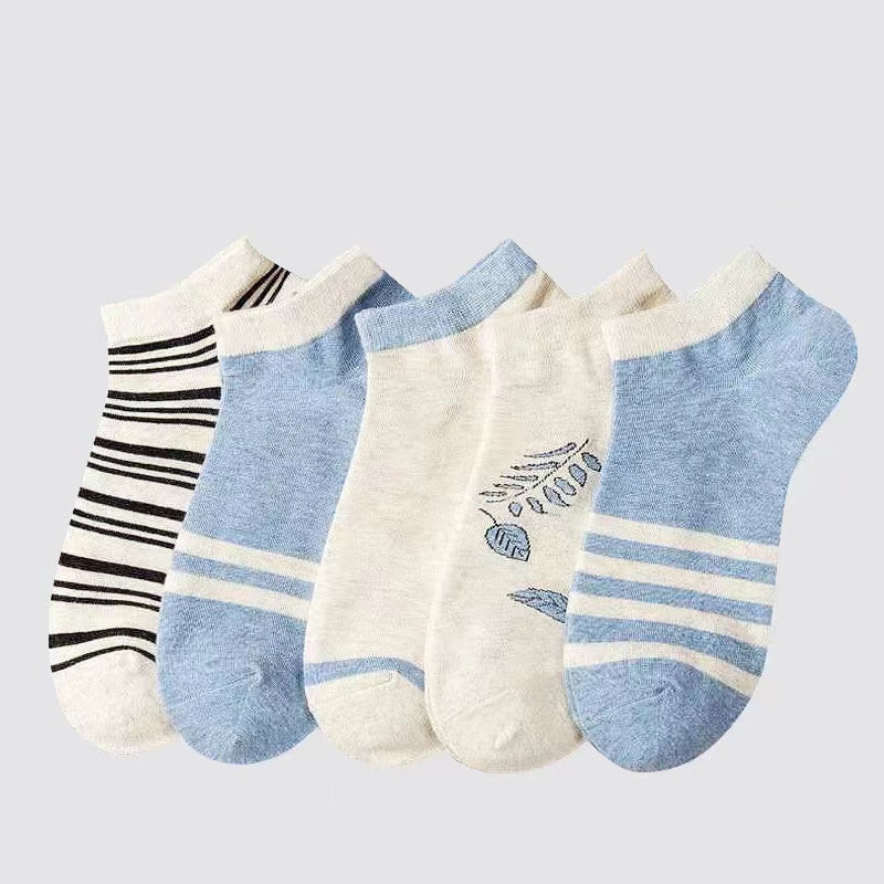 5 Pairs Socks Sets Women Elegant Retro Polyester Cotton Low Tube Women Socks Breathable Japanese Style Casual Cotton Short Sock